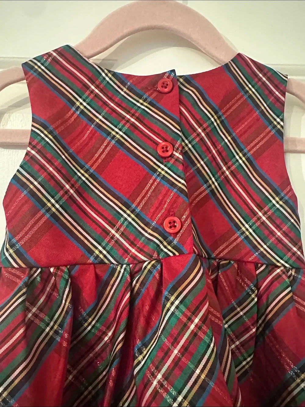 Blueberi Boulevard Red Plaid Dress with Gold Waistband